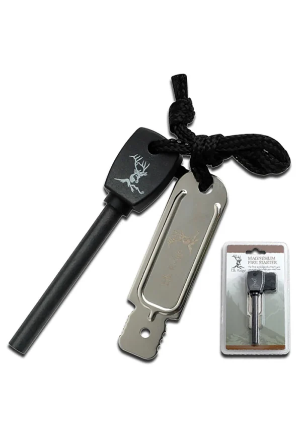Elk Ridge fire starter set with magnesium rod, metal striker, and product box