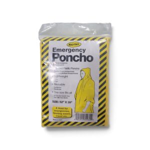 Mayday Emergency Poncho retail packaging, 52 x 39 inches.