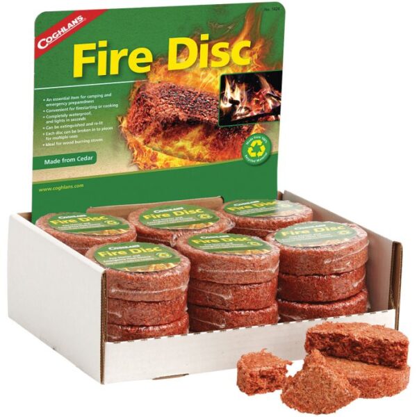Coghlan's Fire Disc tinder round wax discs in retail display box
