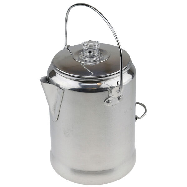 Polished aluminum 9 cup coffee percolator pot with lid and bail handle