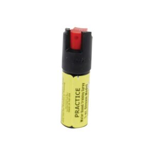 Practice water-based training spray canister, 1/2 oz stream model with red actuator on black top