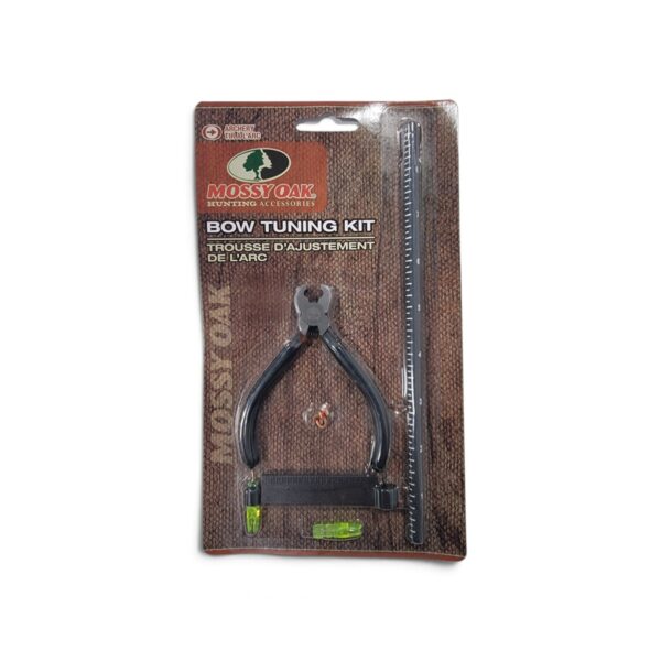 Mossy Oak bow tuning kit with nock pliers and bow square