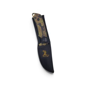 Elk Ridge fixed blade knife in black nylon sheath, camo handle