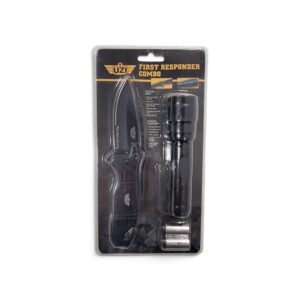 UZI First Responder Combo tactical knife and flashlight set in retail packaging