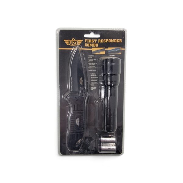 UZI First Responder Combo tactical knife and flashlight set in retail packaging