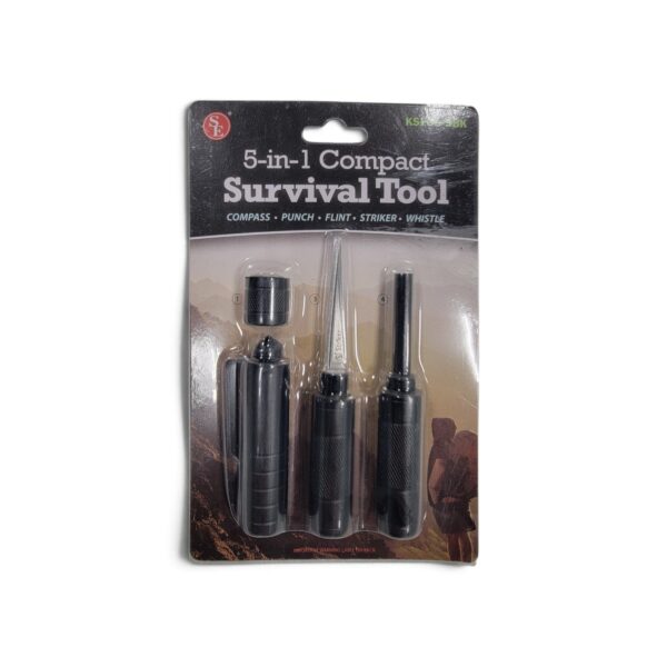 SE 5-in-1 compact survival tool in packaging, front and back