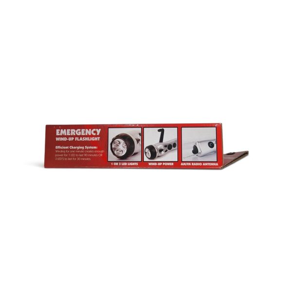 Guardian emergency wind-up flashlight box, front, side and back