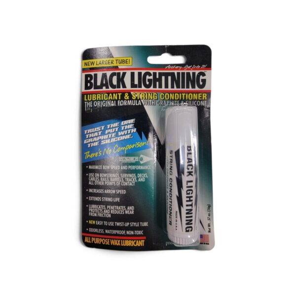 Black Lightning lubricant and string conditioner in packaging, front and back