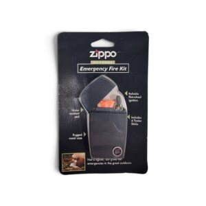 Zippo Outdoor Emergency Fire Kit in packaging, front and back