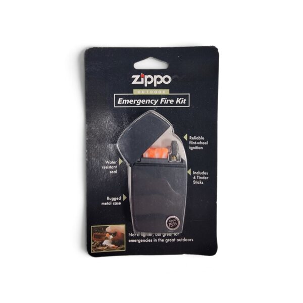 Zippo Outdoor Emergency Fire Kit in packaging, front and back
