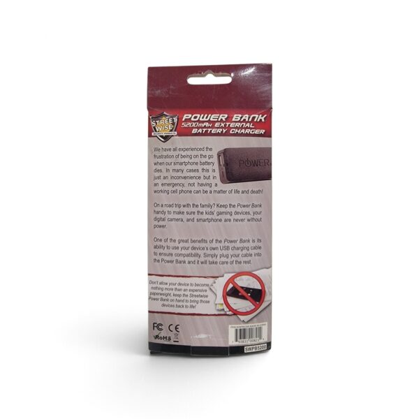 Street Wise power bank 5200mAh in packaging, front and back