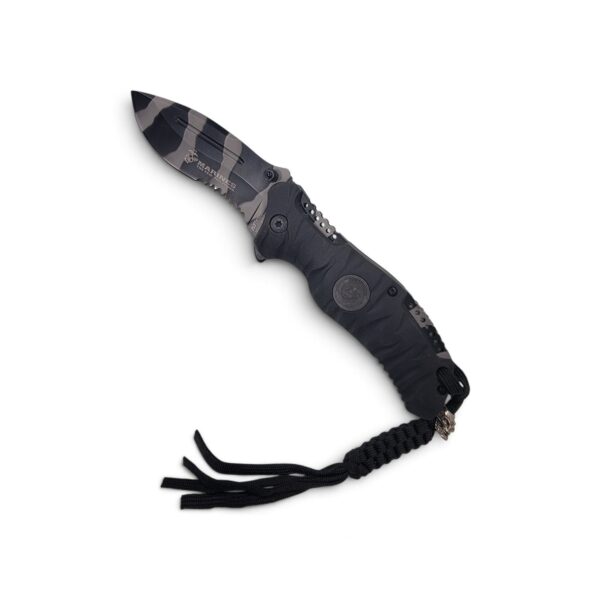 MTech USA Reaper folding knife open, Marines camo blade