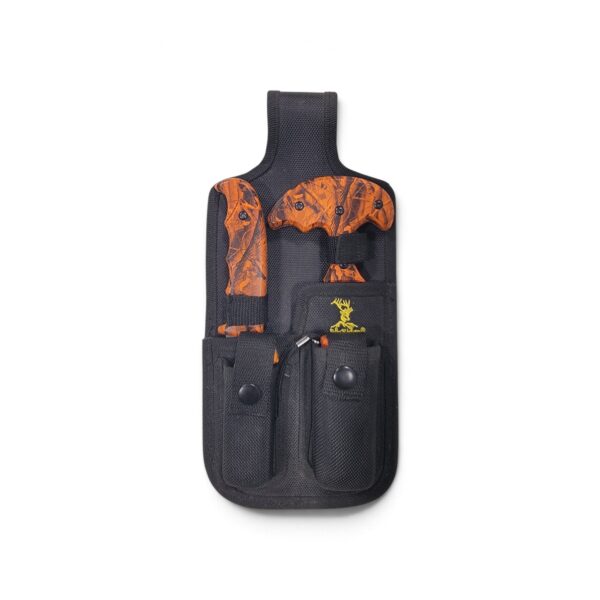 Elk Ridge field dressing kit in orange camo, in sheath