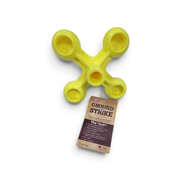 Birchwood Casey Ground Strike Jack target, yellow, on white background.
