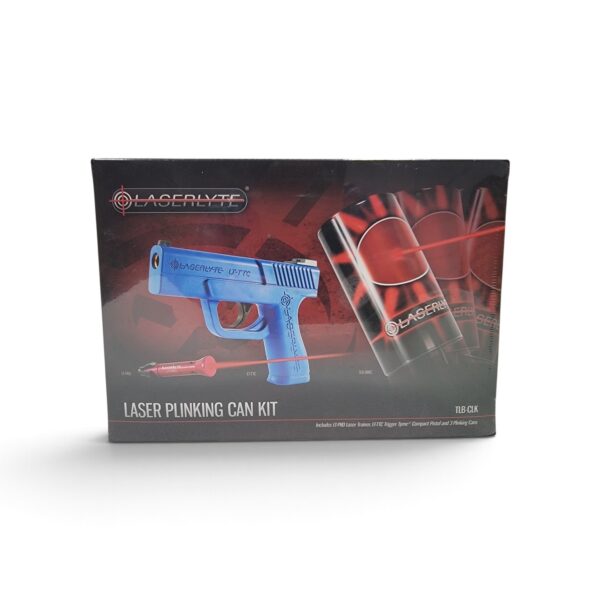 LaserLyte Laser Plinking Can Kit box with training pistol, laser trainer, and 3 plinking cans