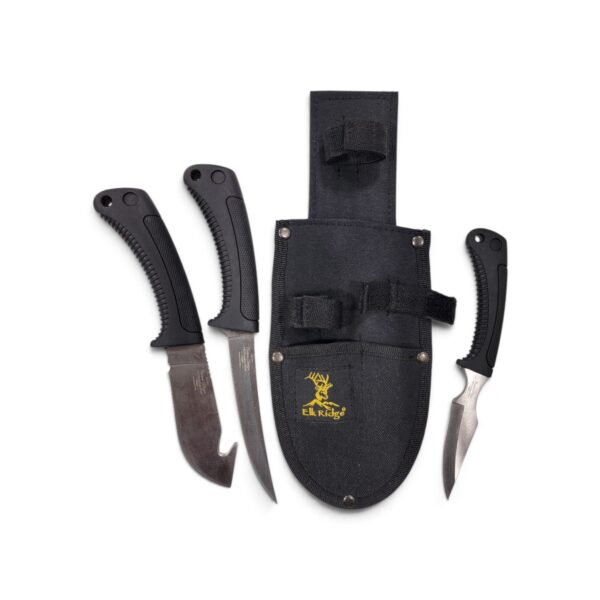 Elk Ridge 3-piece knife set ER-261 laid out with sheath